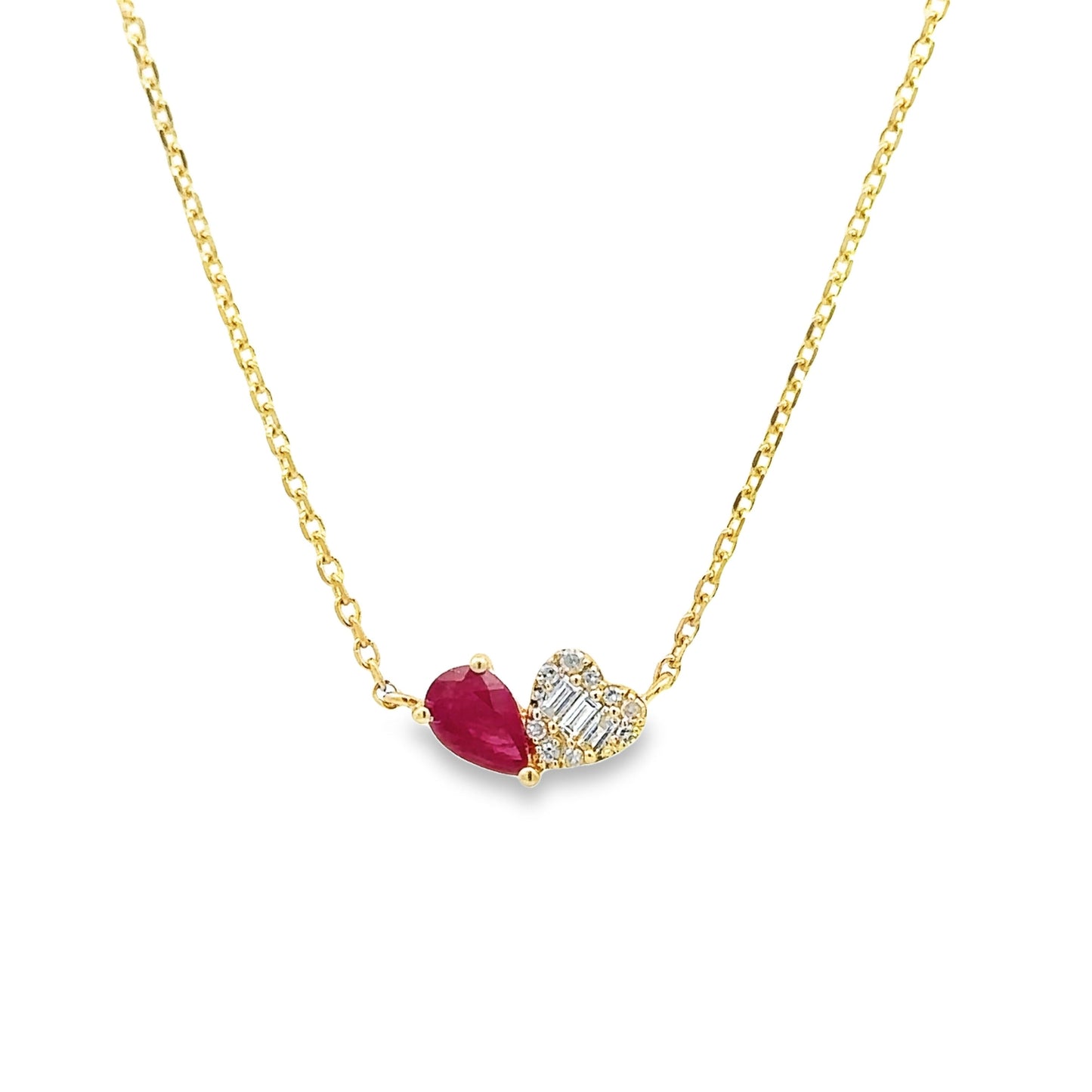 14k Double Stone Ruby and Diamond Necklace