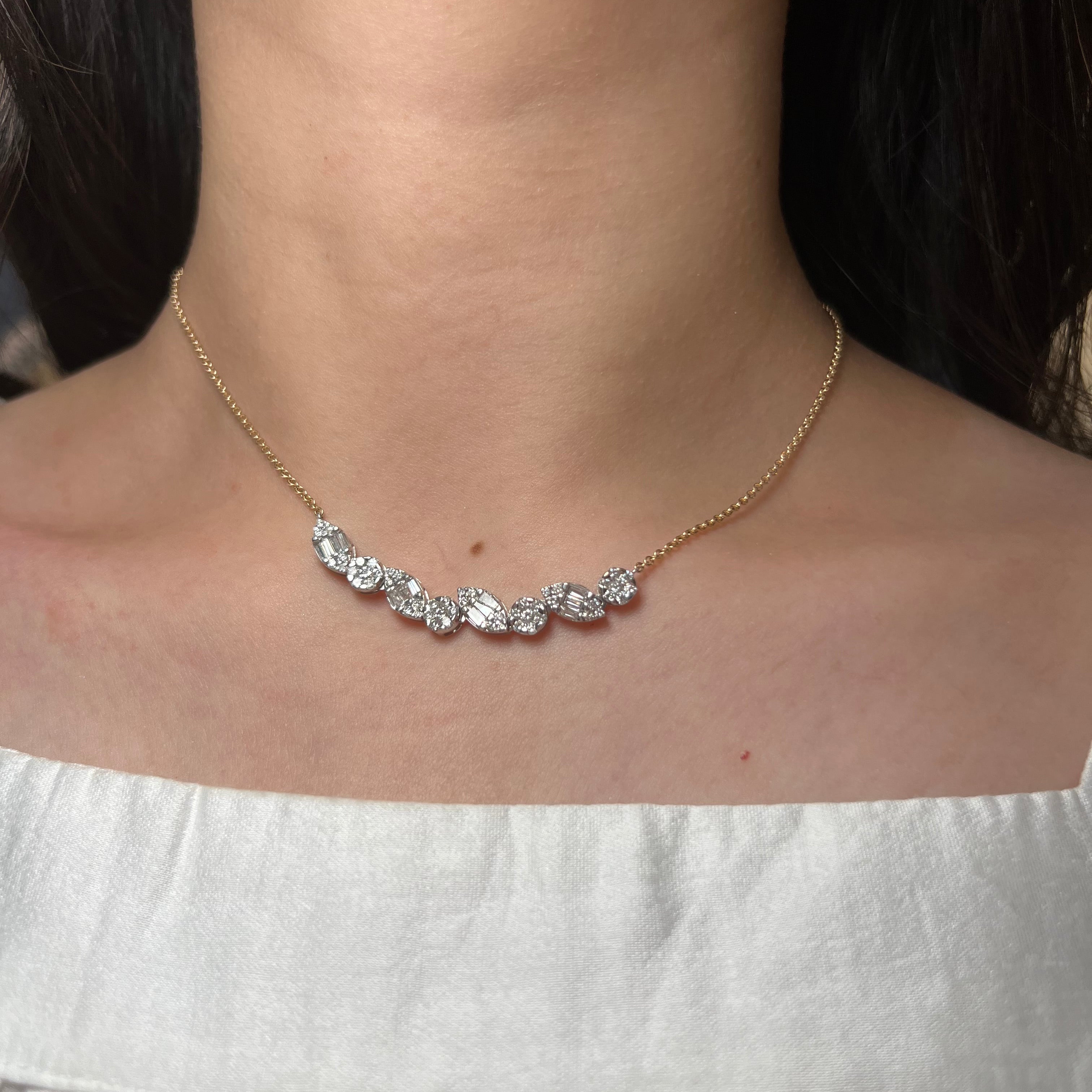 14k Alternating Baguette 9 Stone Diamond Necklace