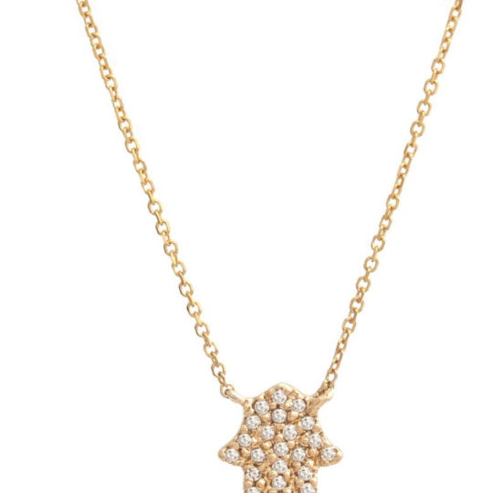 Yellow Gold Hamsa Single Pave Diamond Necklace