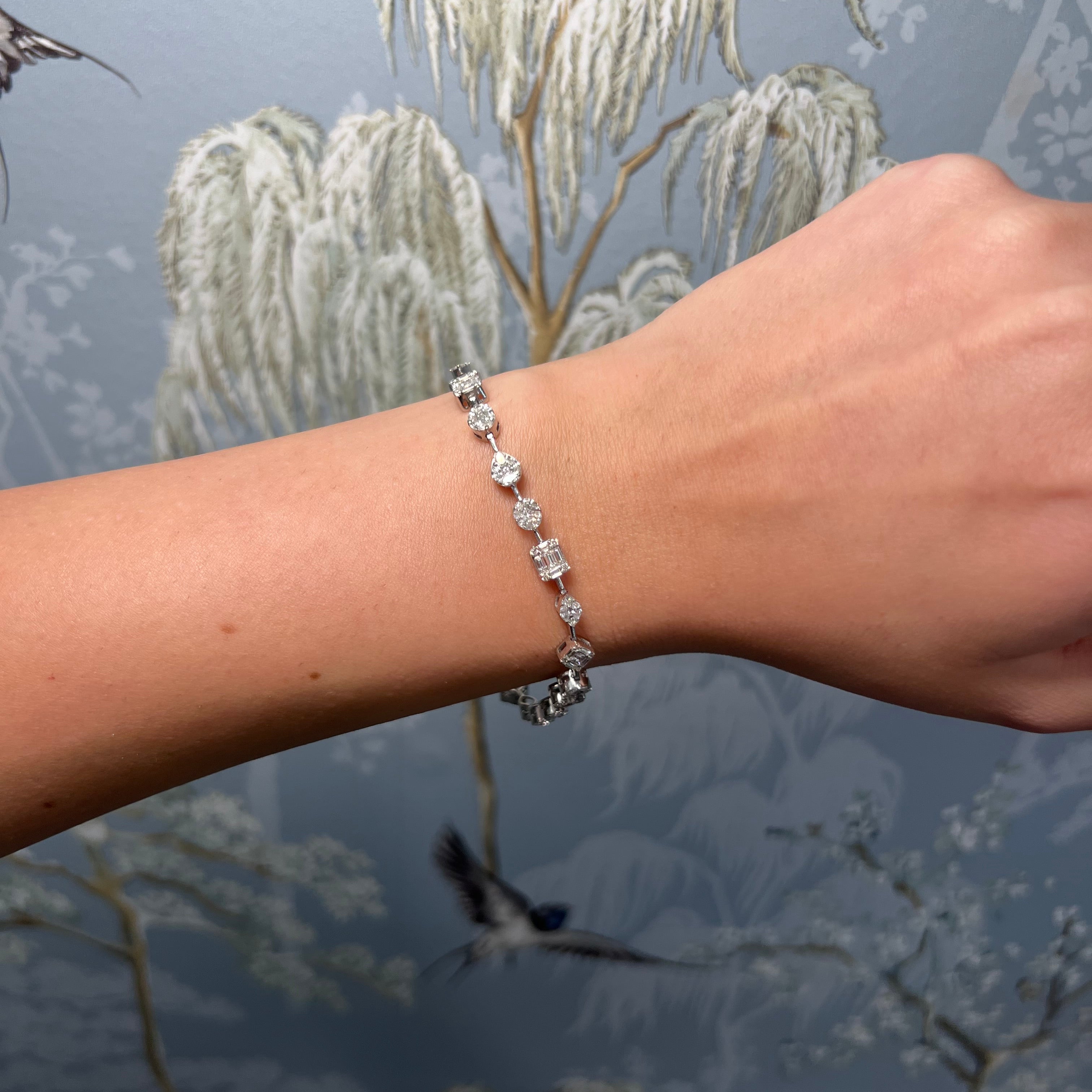 14k White Gold Multi Shape Diamond Tennis Bracelet