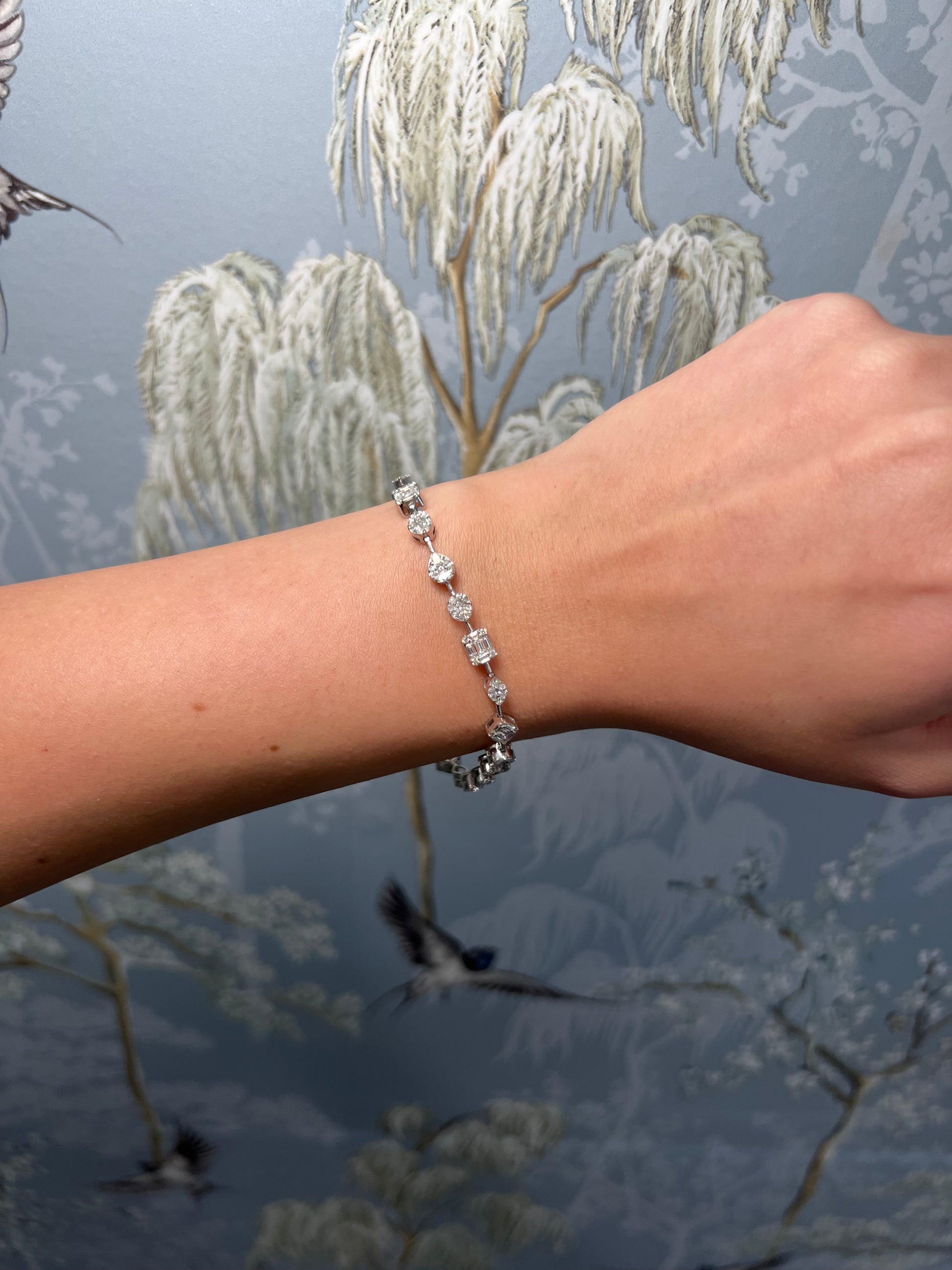 14k White Gold Multi Shape Diamond Tennis Bracelet