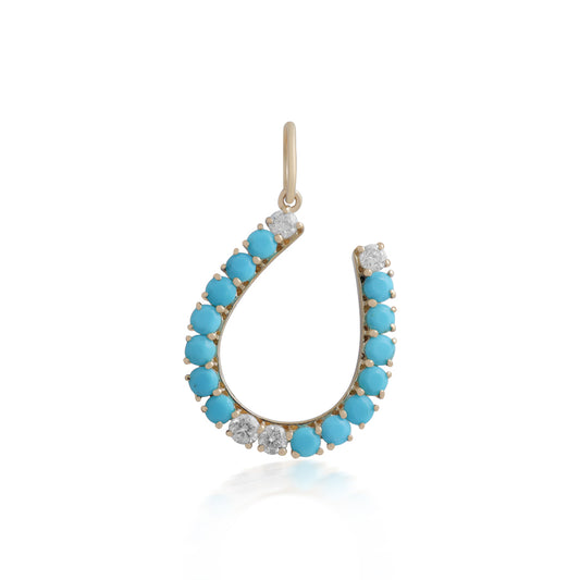 14k Turquoise and Diamond Horseshoe Charm