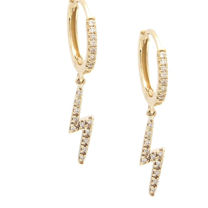 Yellow Gold Lighting Single Micro Pave Diamond Earrings