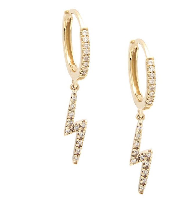 Yellow Gold Lighting Single Micro Pave Diamond Earrings