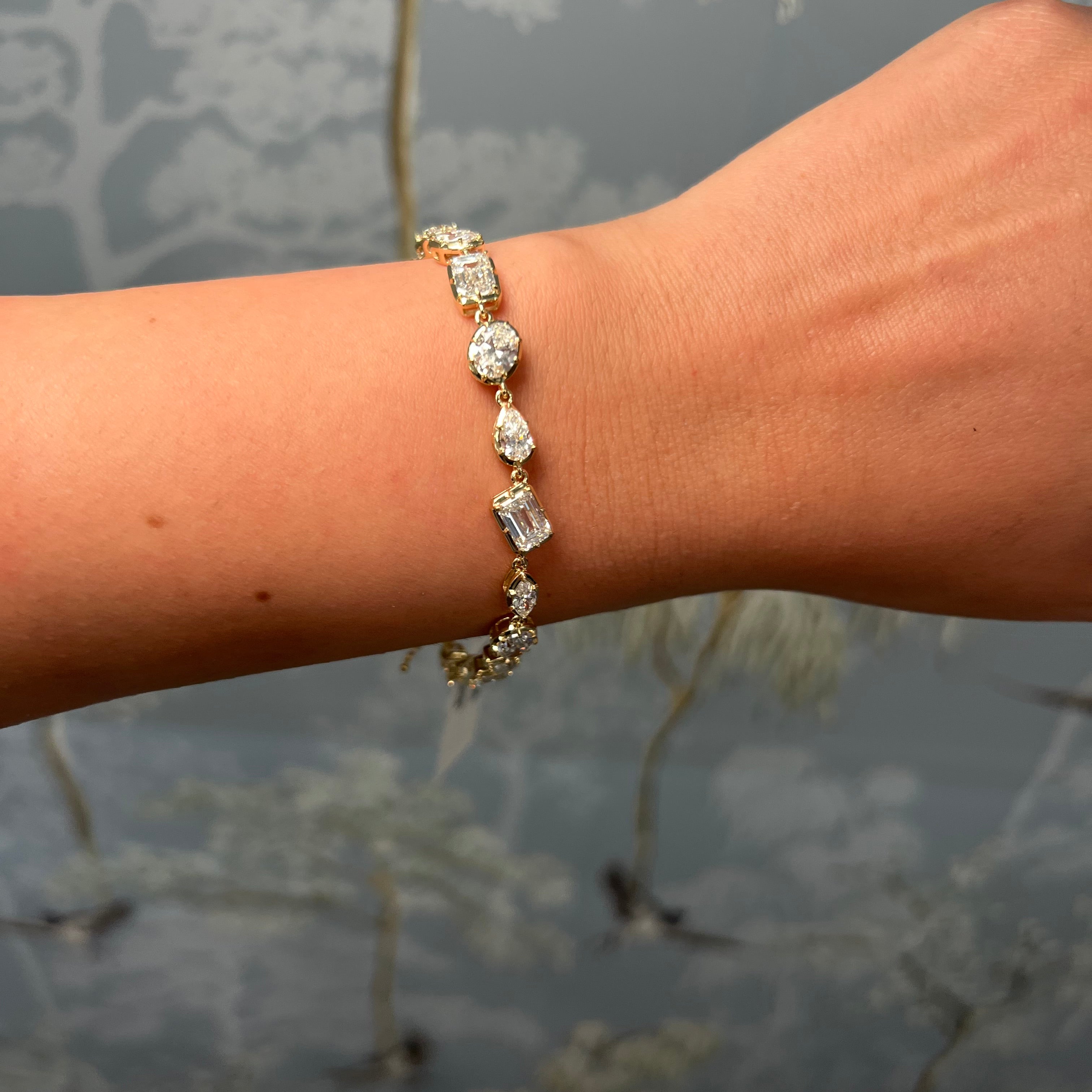 14k Yellow Gold Mixed Shape Bezeled Diamond Tennis Bracelet