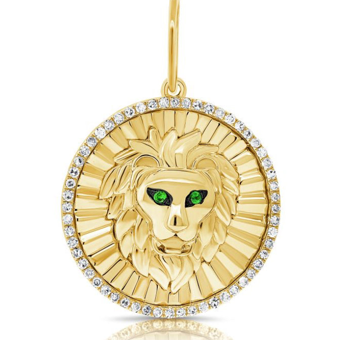 .16CT GREEN GARNET AND DIAMOND FLUTED LION PENDANT
