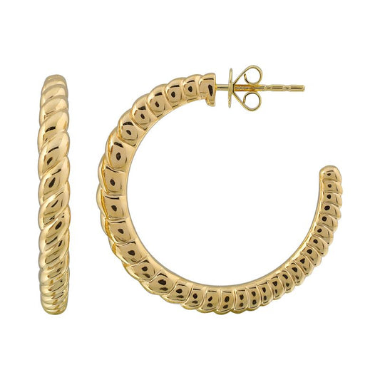 14k Yellow Gold Croissant Open Hoop Earrings