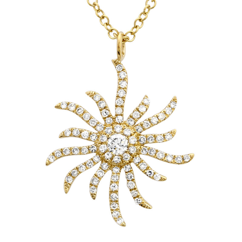 14k Yellow Gold Diamond Starburst Necklace