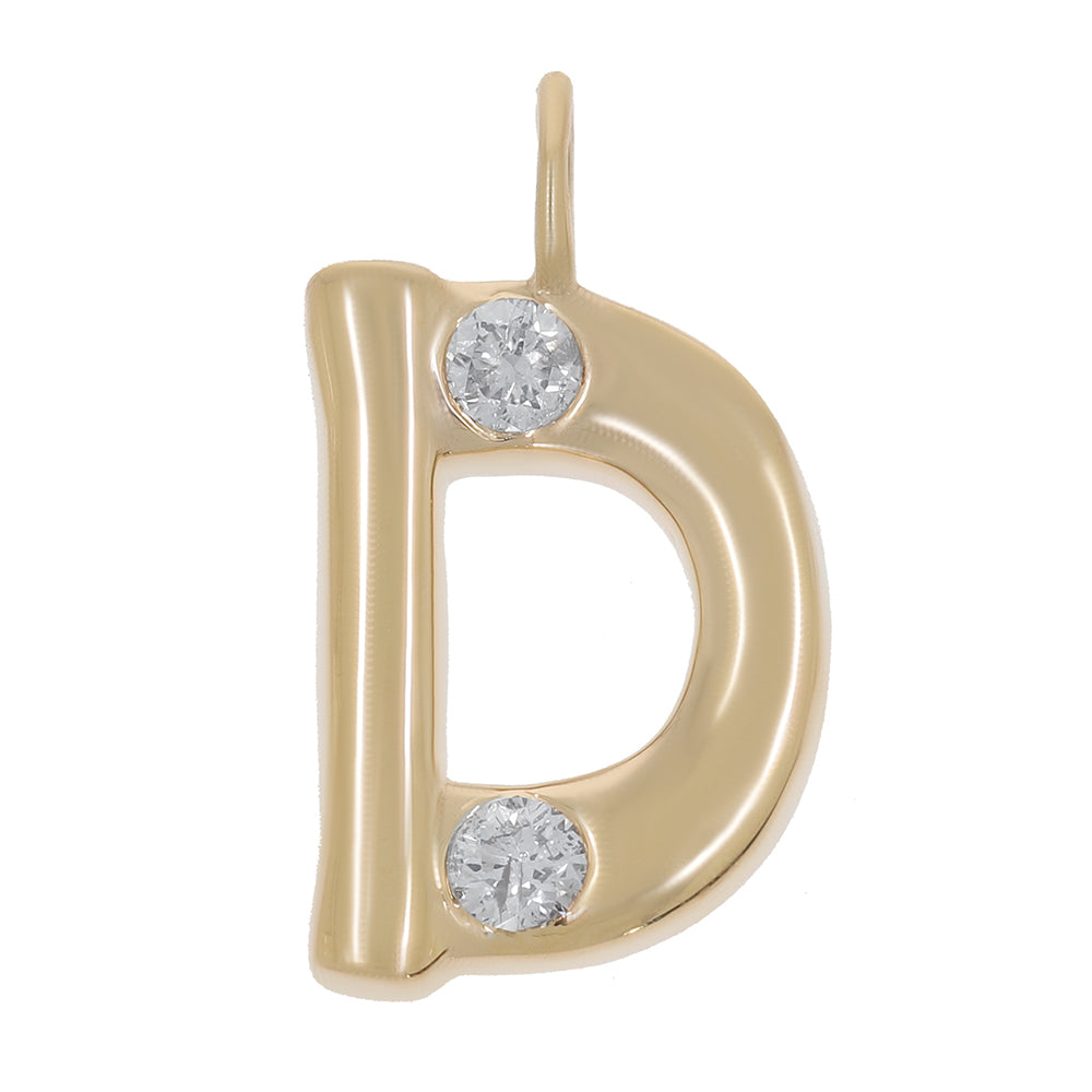 14K Letter D Charm with two Diamonds