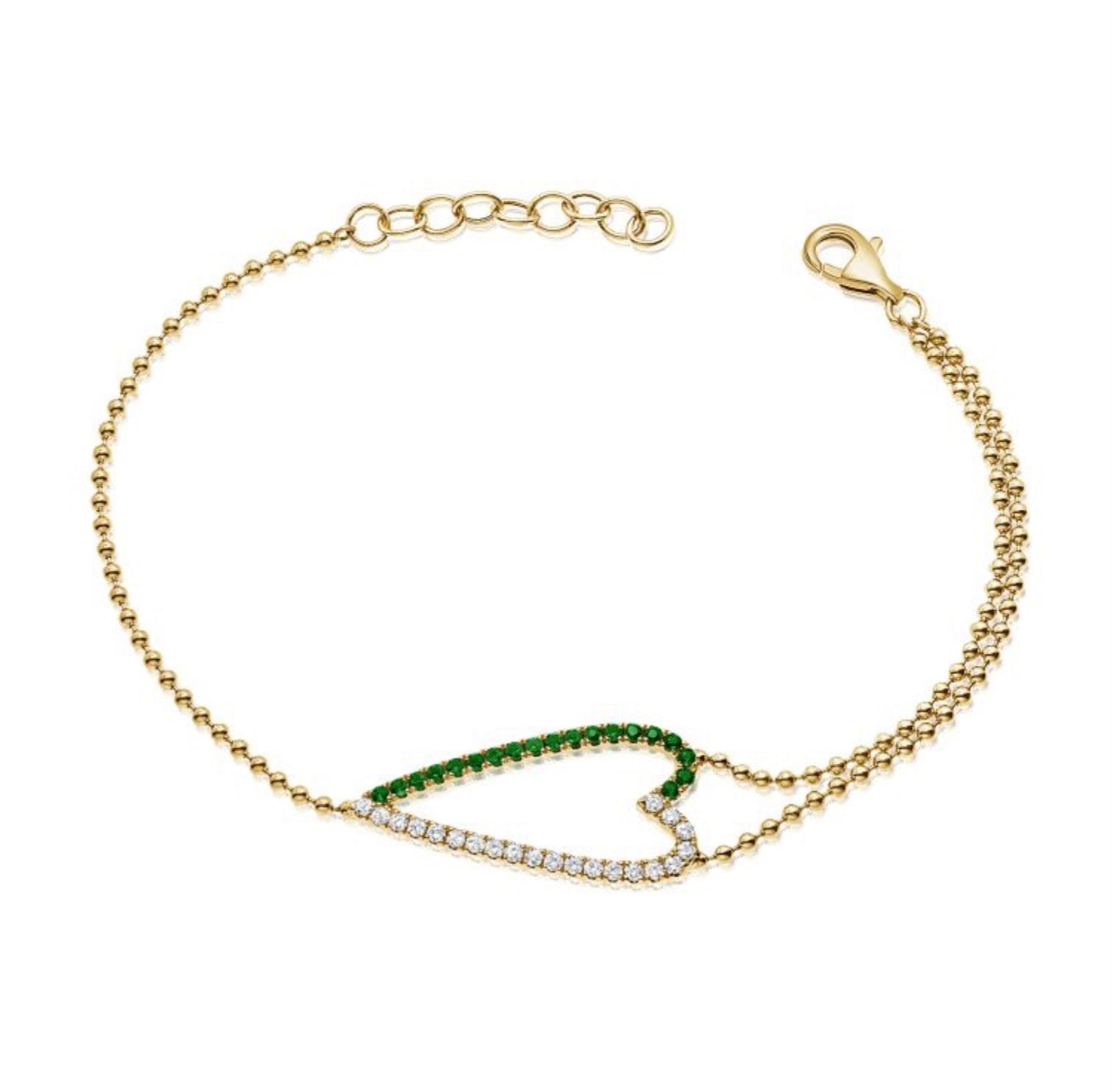 Half Emerald/Half Diamond Open Heart Bracelet