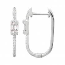 14k White Gold Diamond rounded rectangle hoops