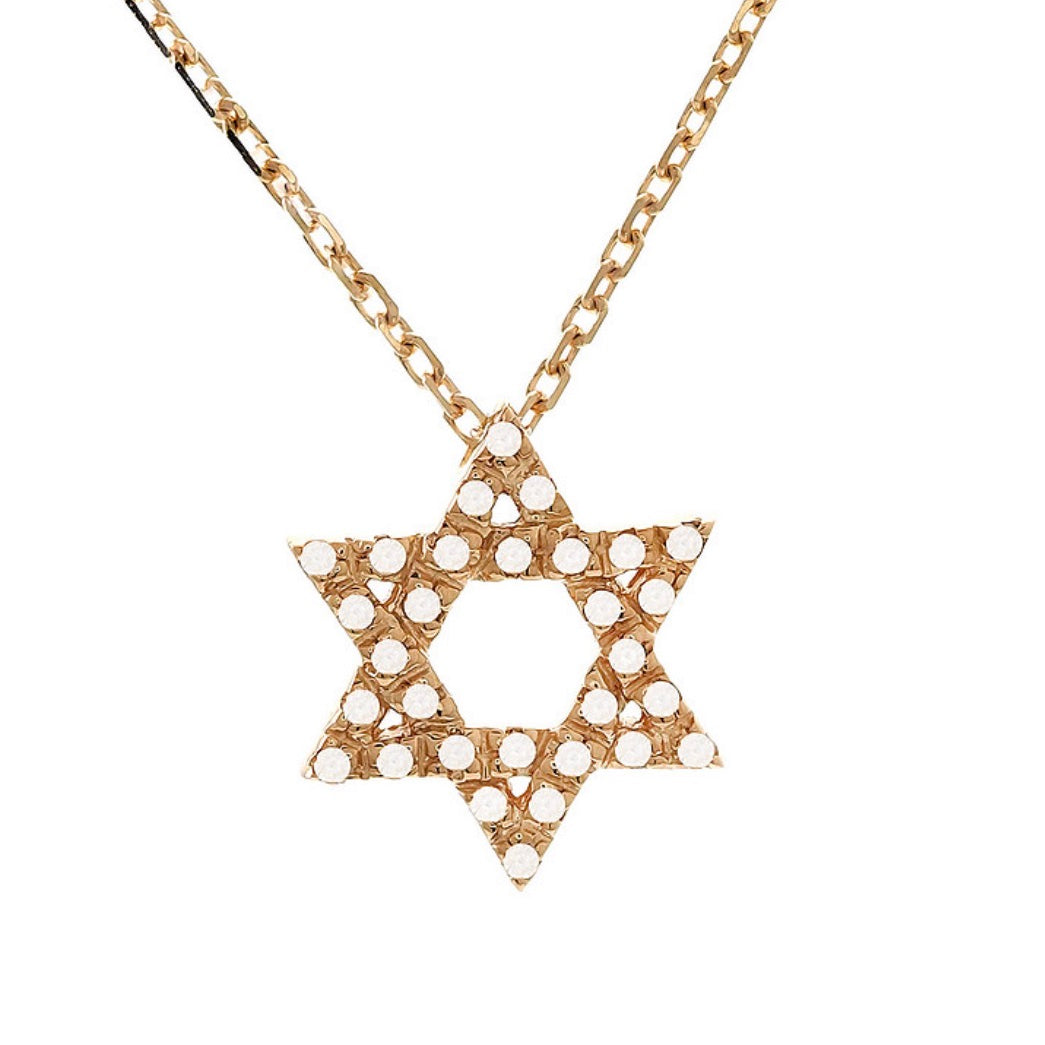 Yellow Gold Jewish Star Single Prong Diamond Necklace