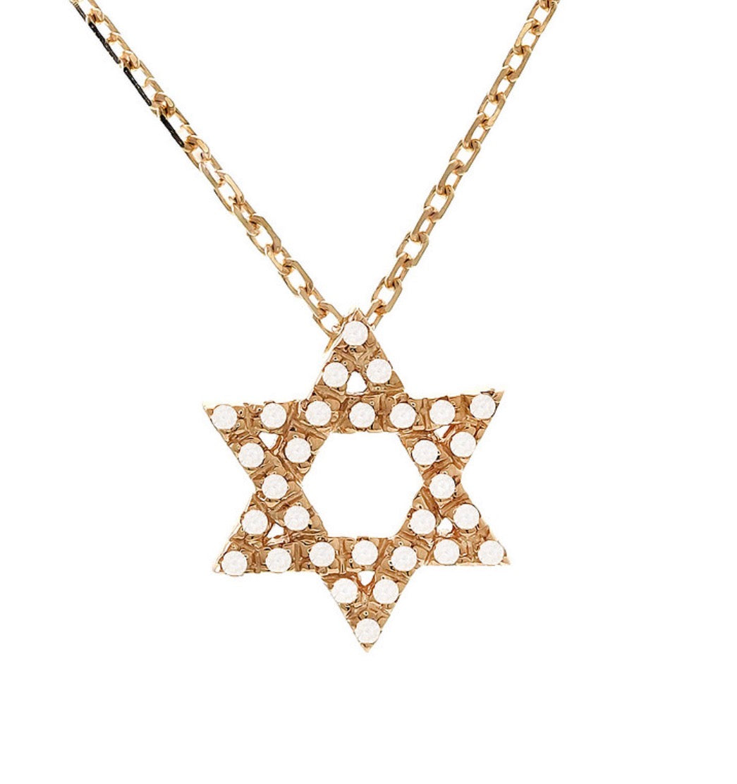 Yellow Gold Jewish Star Single Prong Diamond Necklace