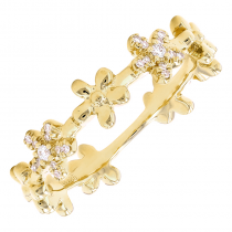14k Yellow Gold Flower Diamond Ring