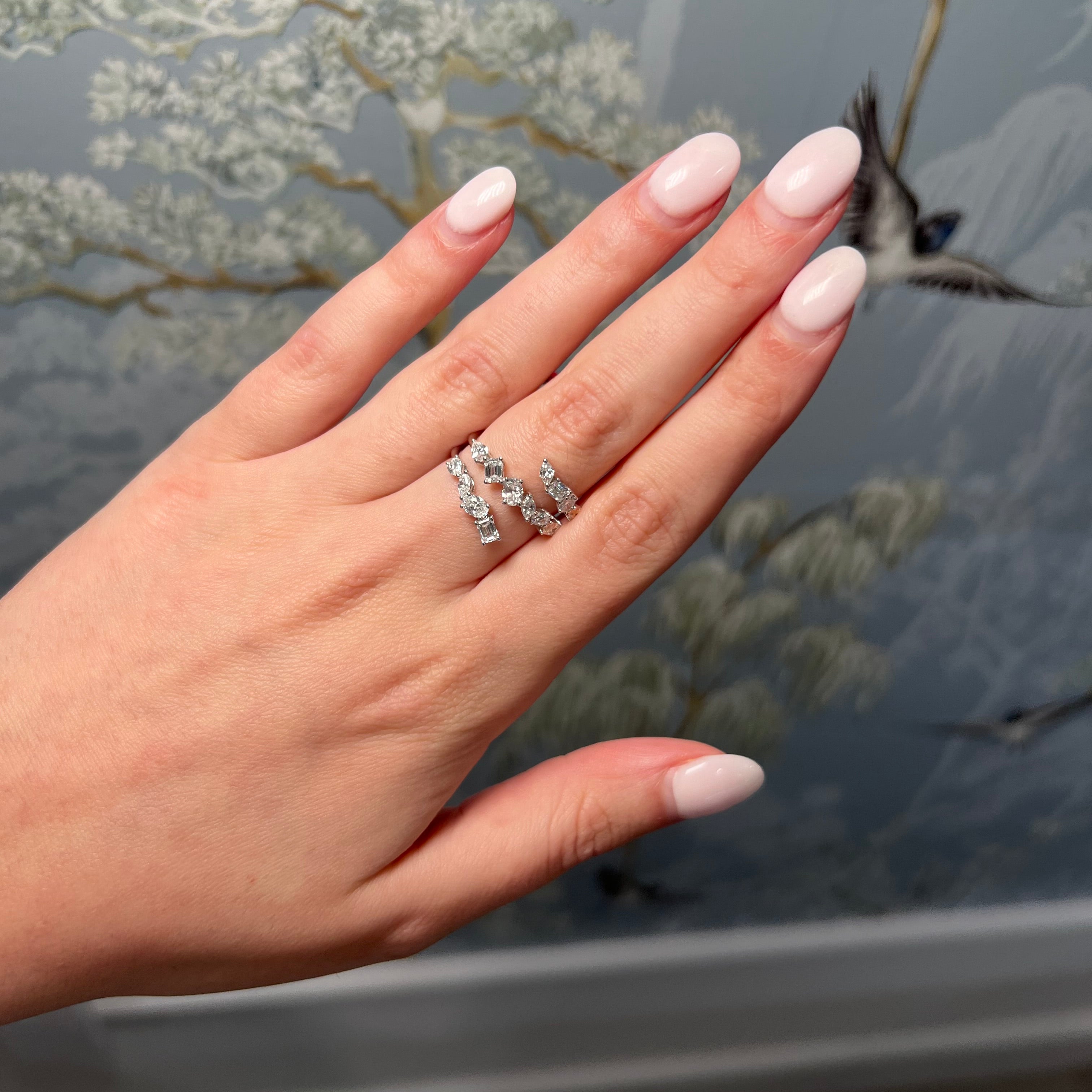 14k White Gold 1.43ct Lab Grown Mixed Shape Wrap Ring