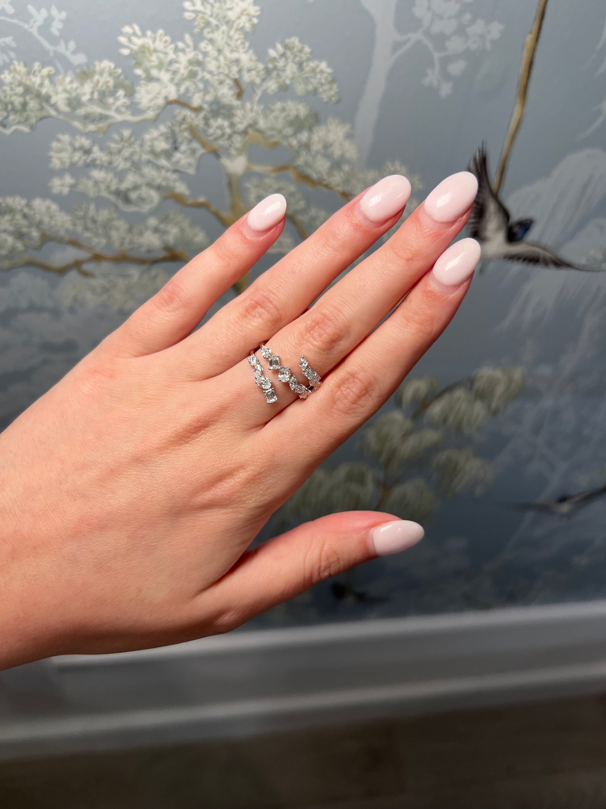 14k White Gold 1.43ct Lab Grown Mixed Shape Wrap Ring