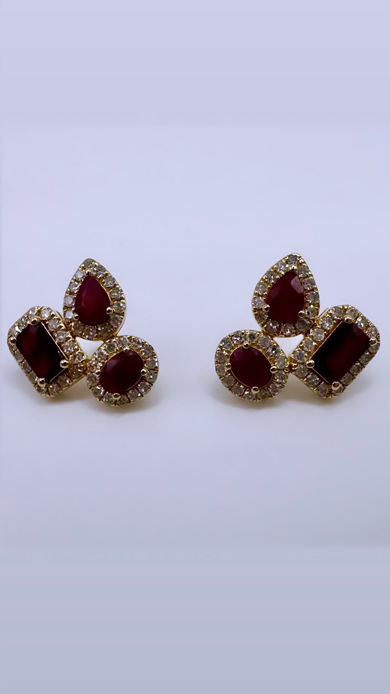 Large Ruby Diamond Cluster Studs