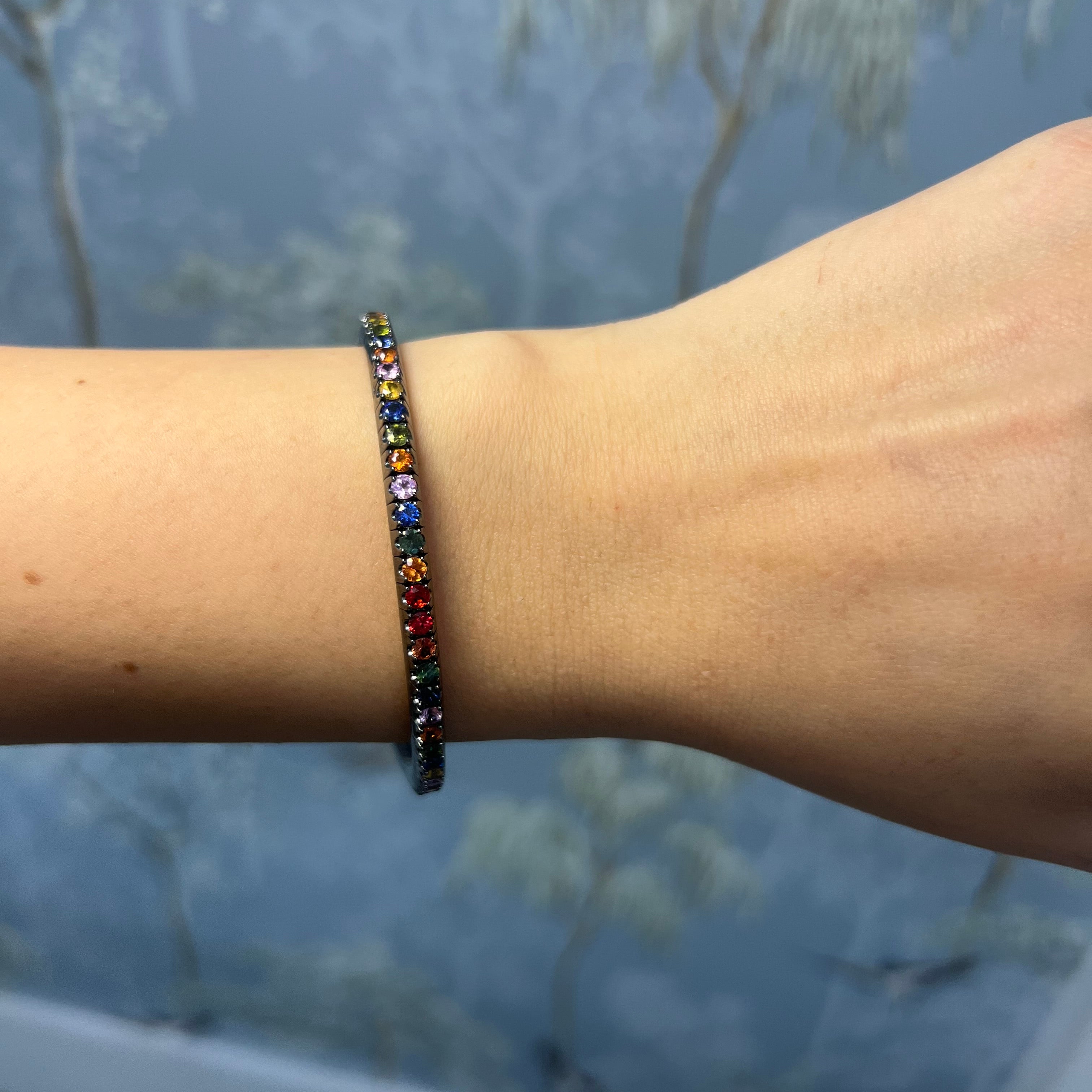 Black Rhodium Multicolored Sapphire Flexi Bangle