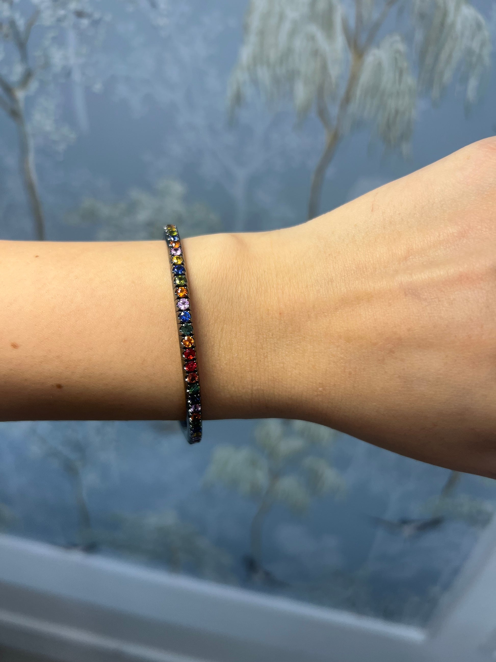 Black Rhodium Multicolored Sapphire Flexi Bangle