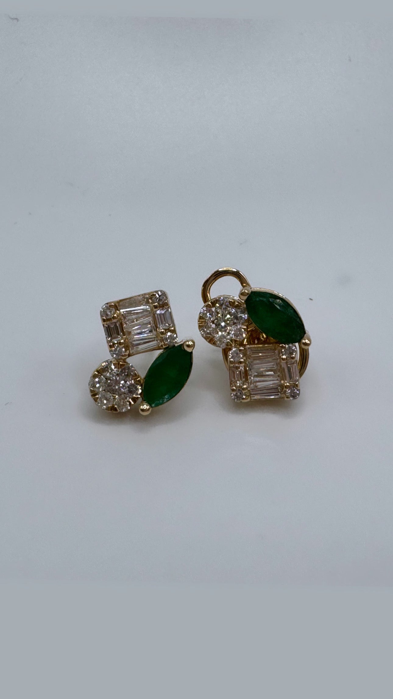 Triple Diamond Cluster Stud with Emerald