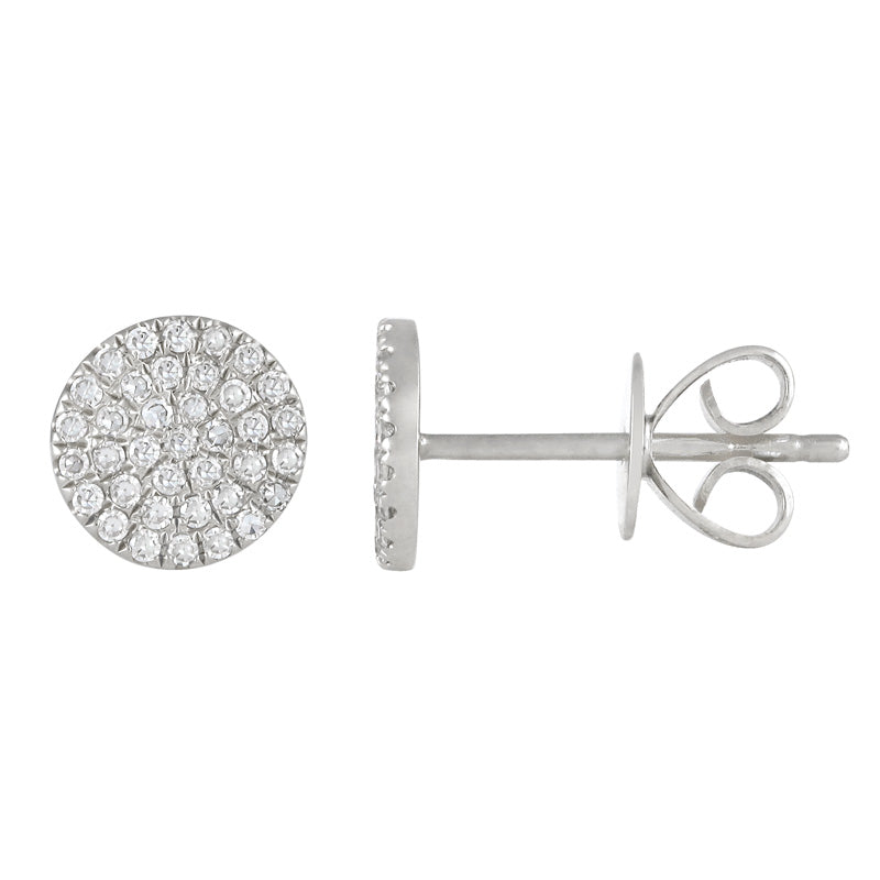 14k White Gold Mini Pave Circle Diamond Stud Earrings