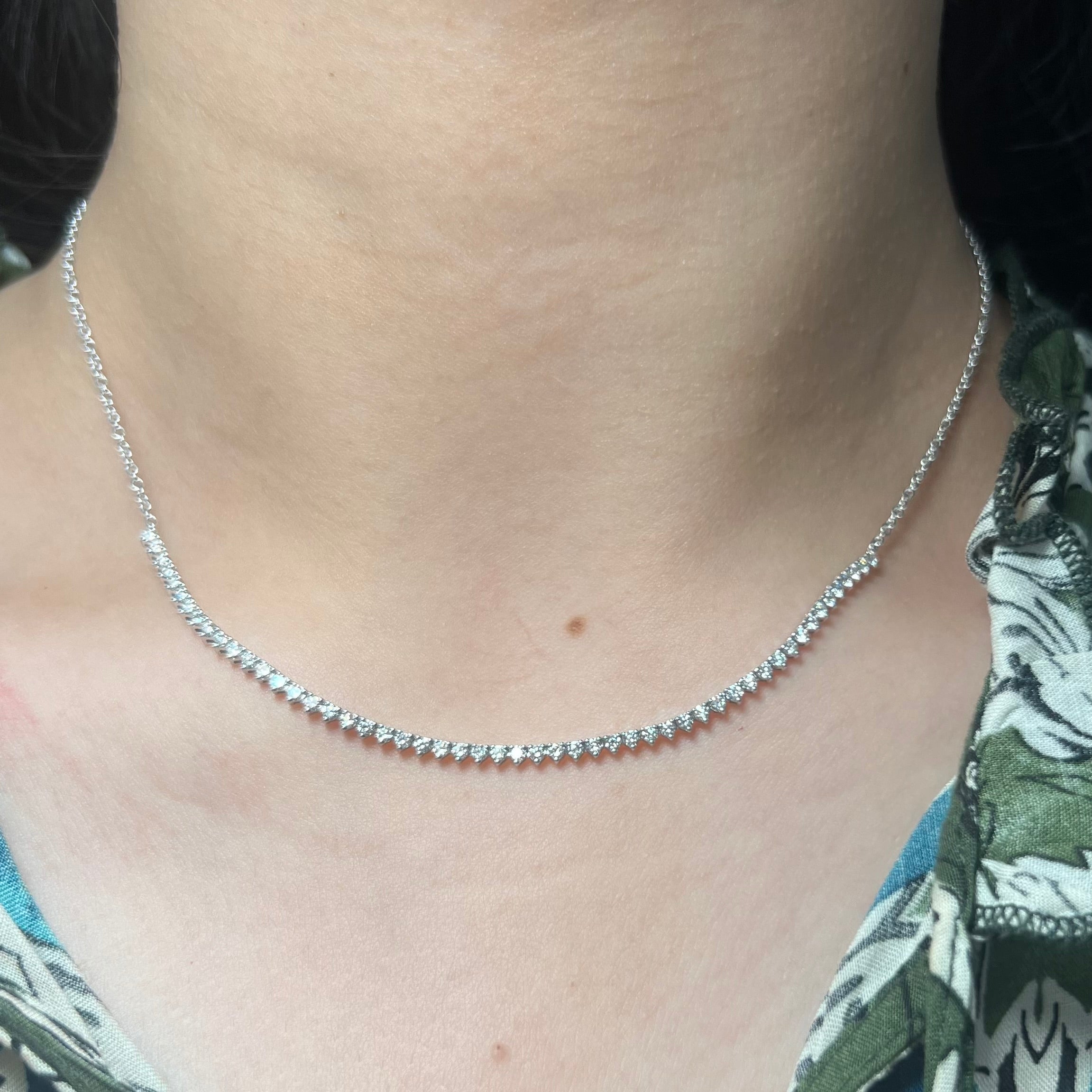 14k White Gold 3 Prongs Setting Diamond Tennis Chain Necklace