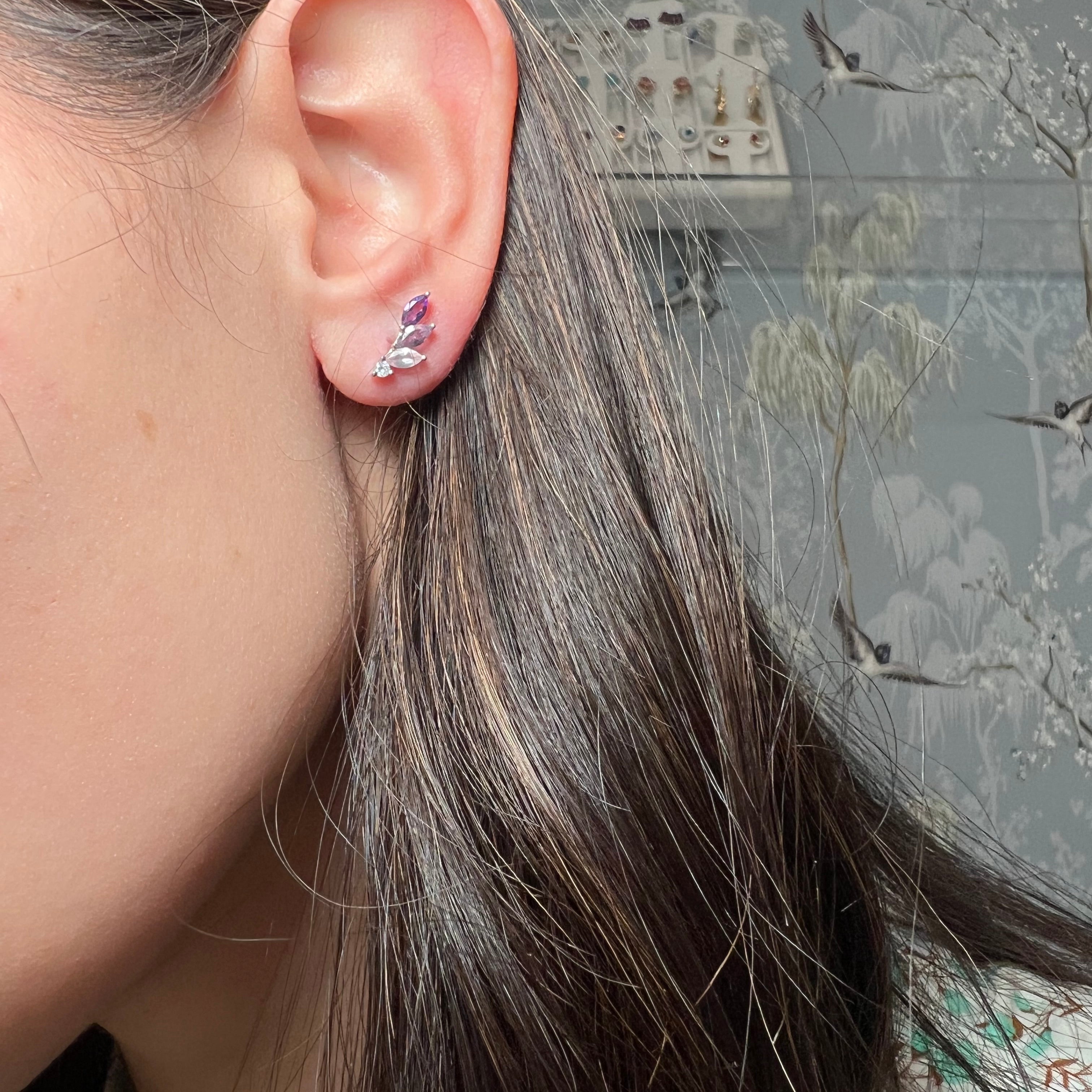 Amethyst and Diamond Leaf Earring