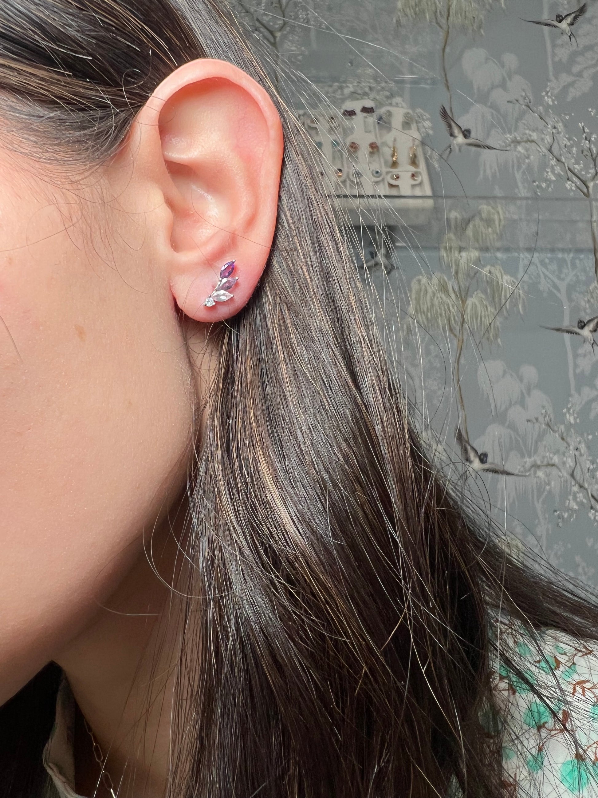 Amethyst and Diamond Leaf Earring