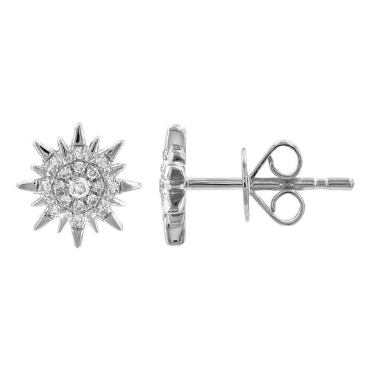 14k White Gold Sunburst Diamond Stud Earrings