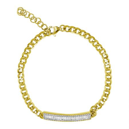 14k Yellow Gold Id Bar Diamond Cuban Link Chain Bracelet