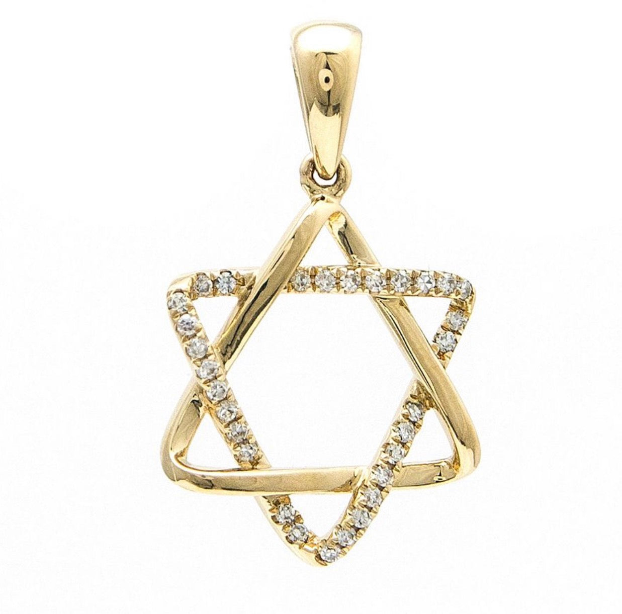 Yellow Gold Jewish Star Single Micro Pave Diamond Pendant