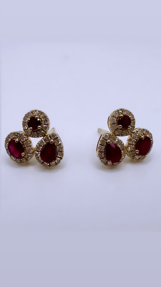 Small Ruby Diamond Cluster Studs