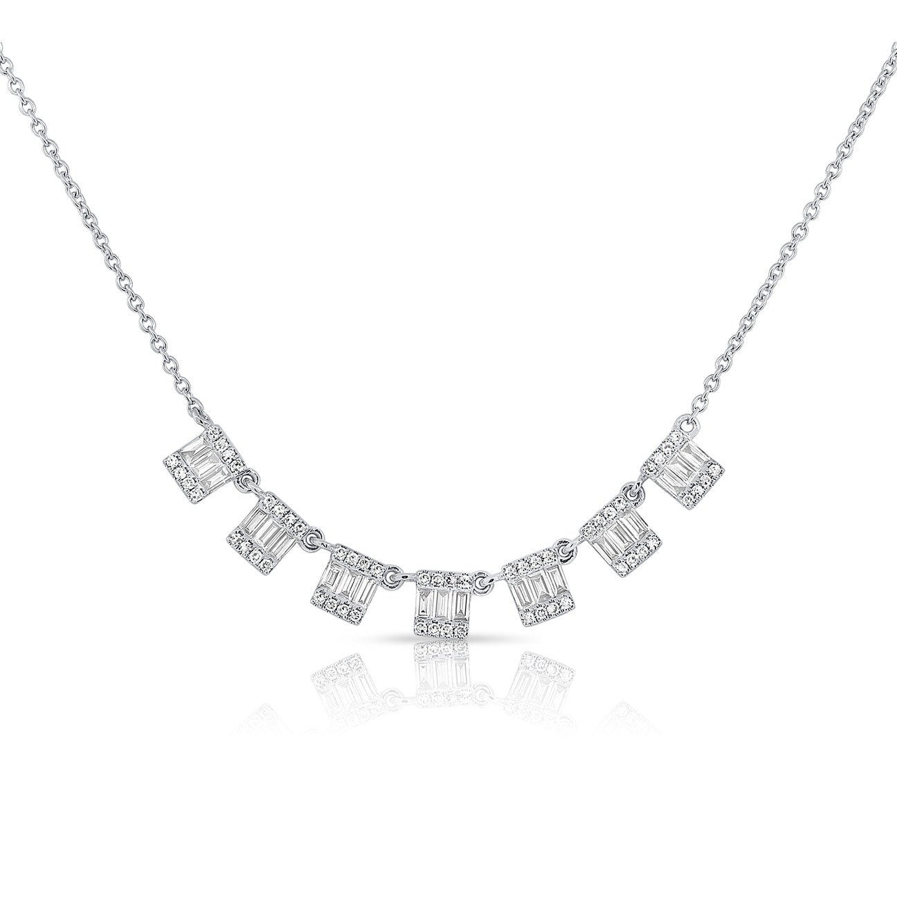 14K Gold Large Hanging Emerald Baguette Diamond Necklace