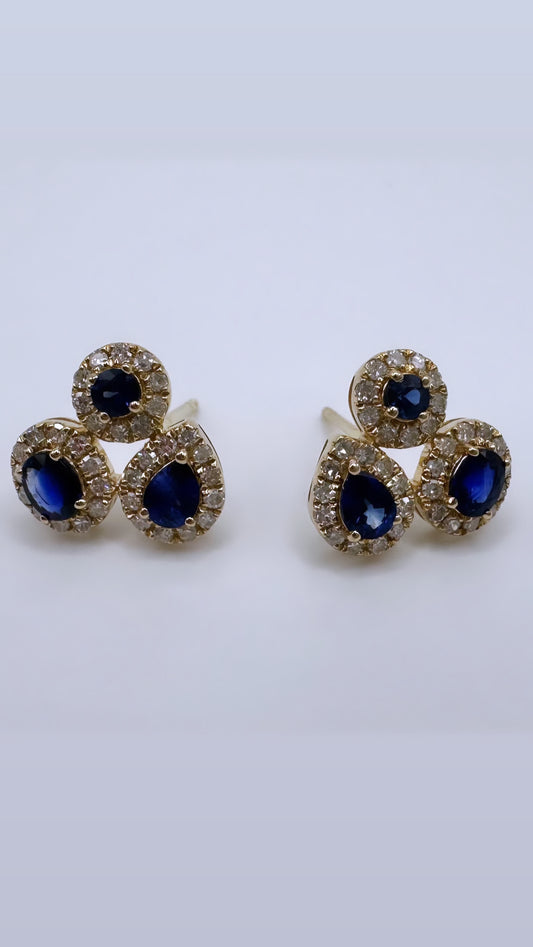 Blue Sapphire Cluster Earrings