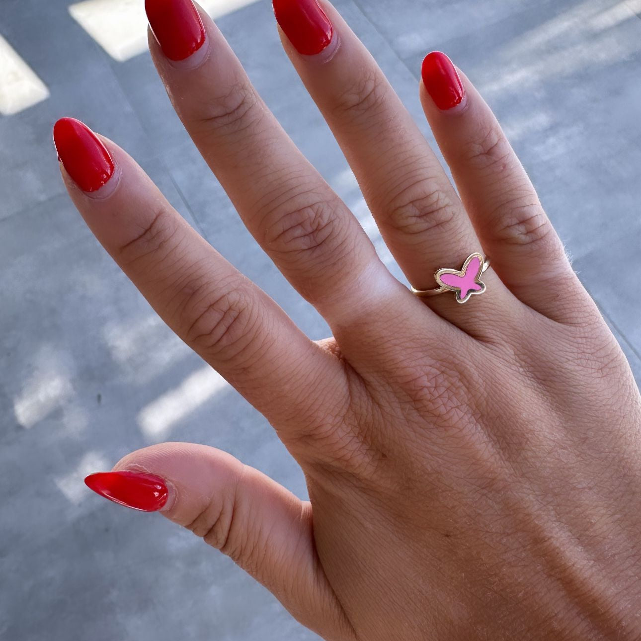 Pink Enamel Yellow Gold Ring