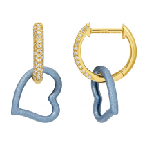 14k Yellow Gold Blue Color Rhodium With Sparkle Sand Finished Diamond Huggie Earrings