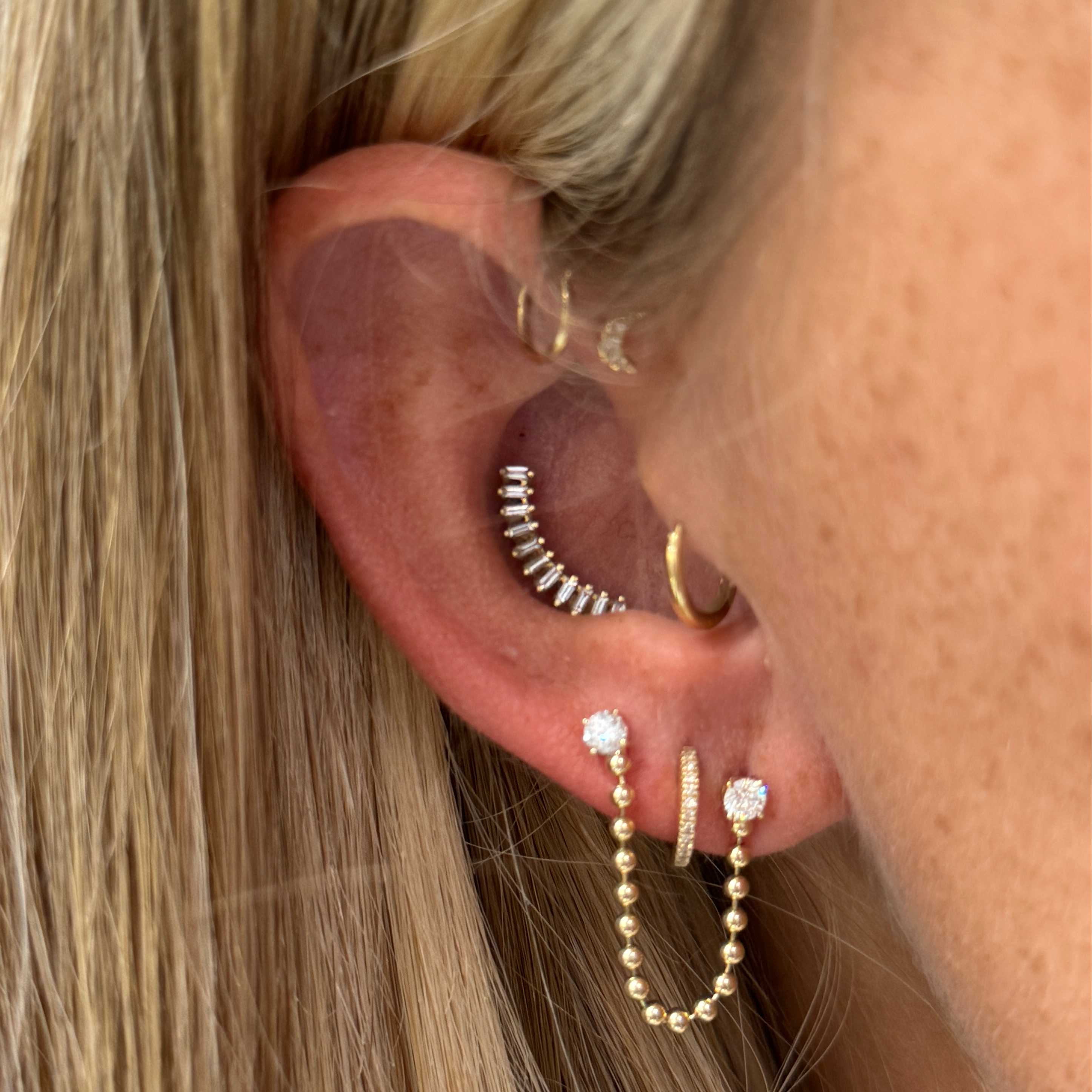 MOON BALL DROP DOUBLE DIAMOND STUD