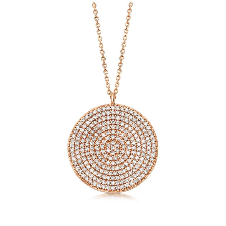 14k Rose Gold Pave Round Pendant Necklace