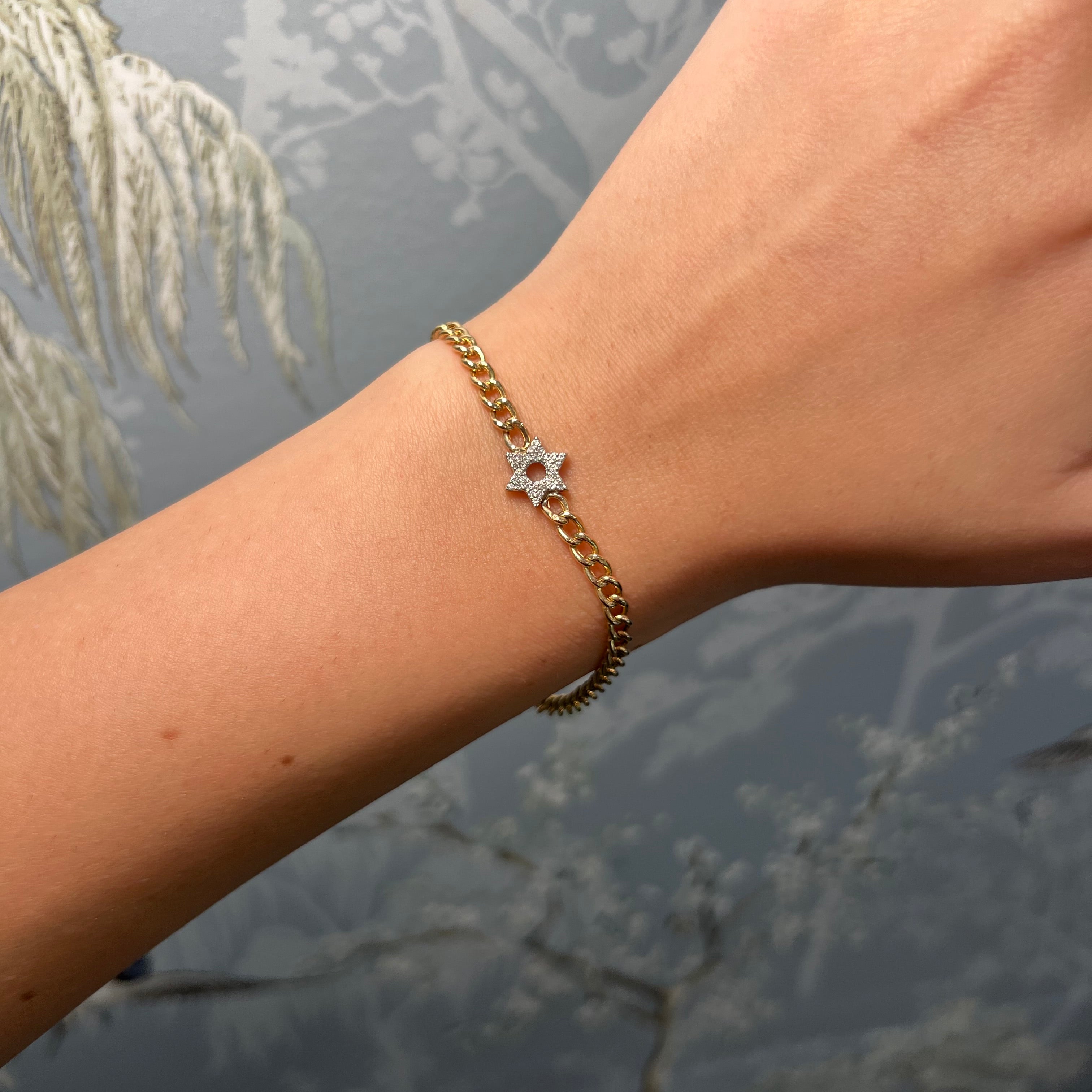 Diamond Star of David Cuban Chain Bracelet