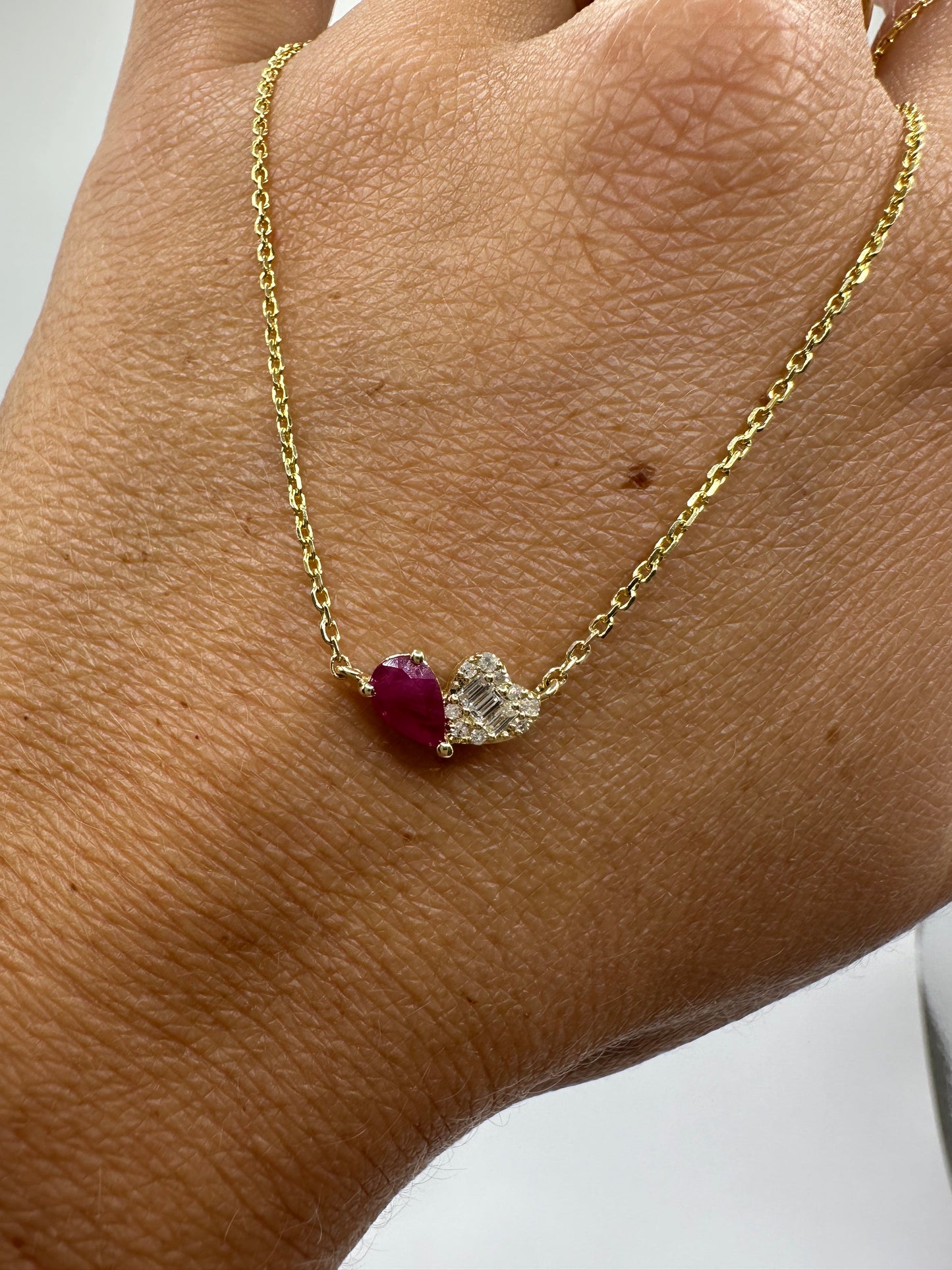 14k Double Stone Ruby and Diamond Necklace