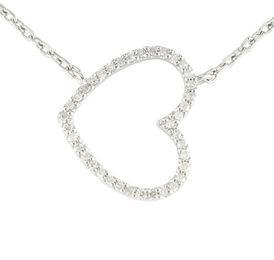 Sterling Silver Sideway Diamond Open Heart Necklace