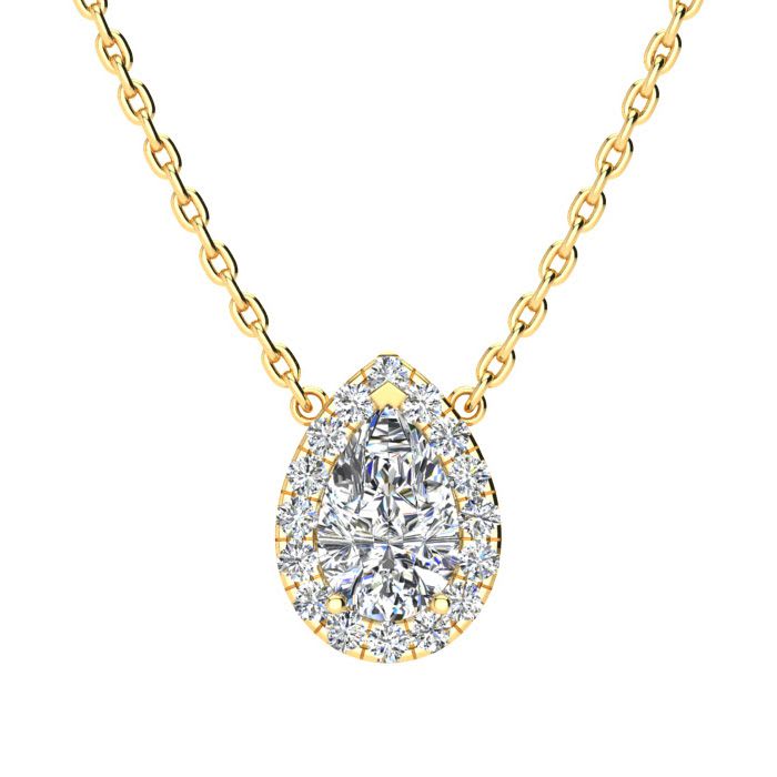 14k Gold Pave Diamond Pear Pendant Necklace