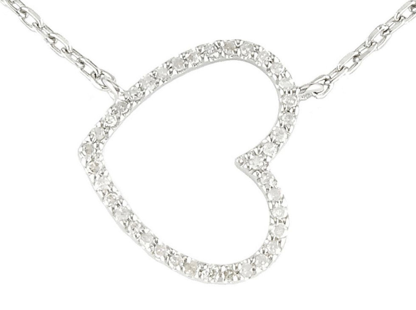 Sterling Silver Heart Single Prong Diamond Necklace