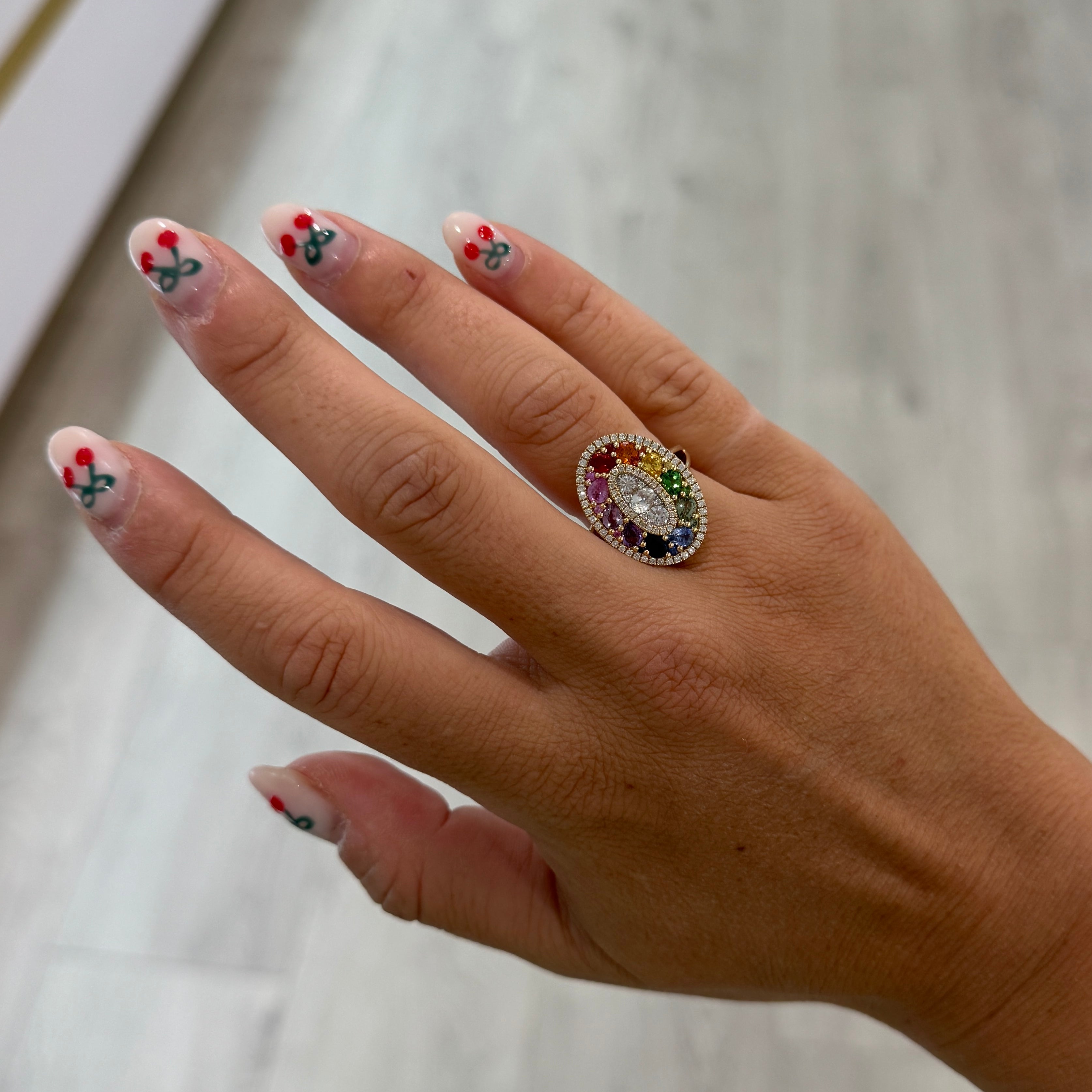 14K Gold Diamond Multi Color Sapphire Ring