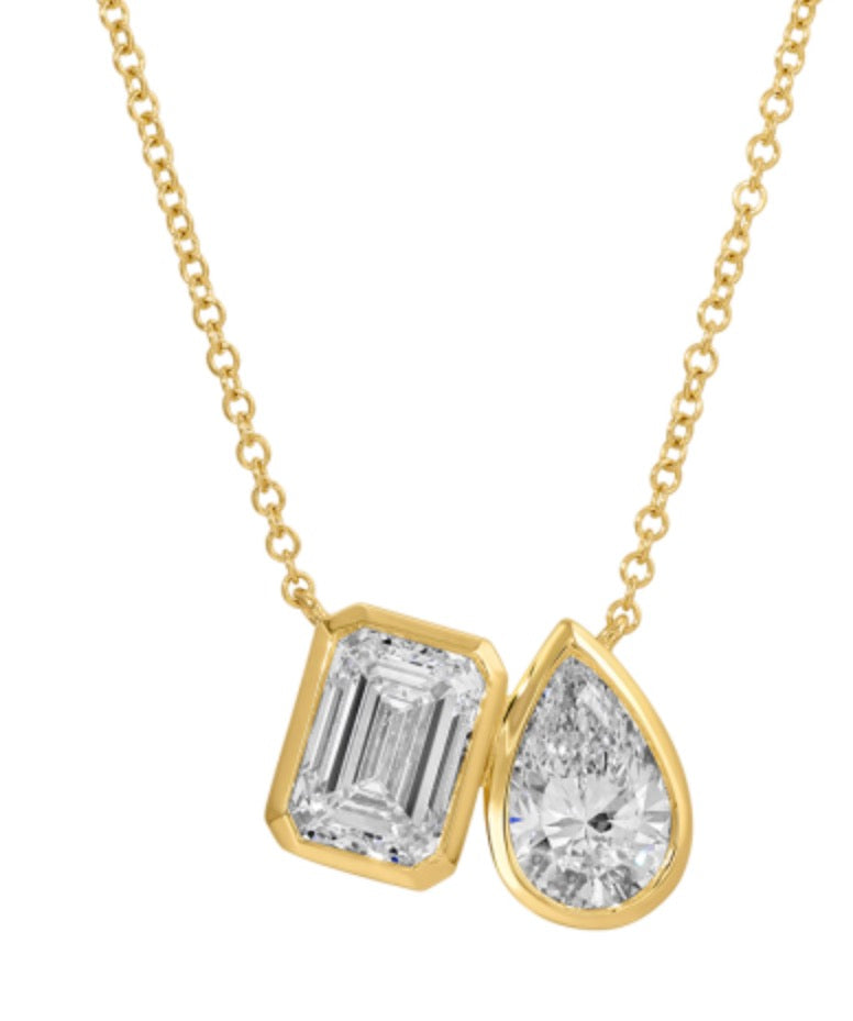 14k Yellow Gold Bezel Set Lab Diamond Toi Et Moi Necklace