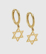 14k Yellow Gold Dangling Star of David Huggie Earrings