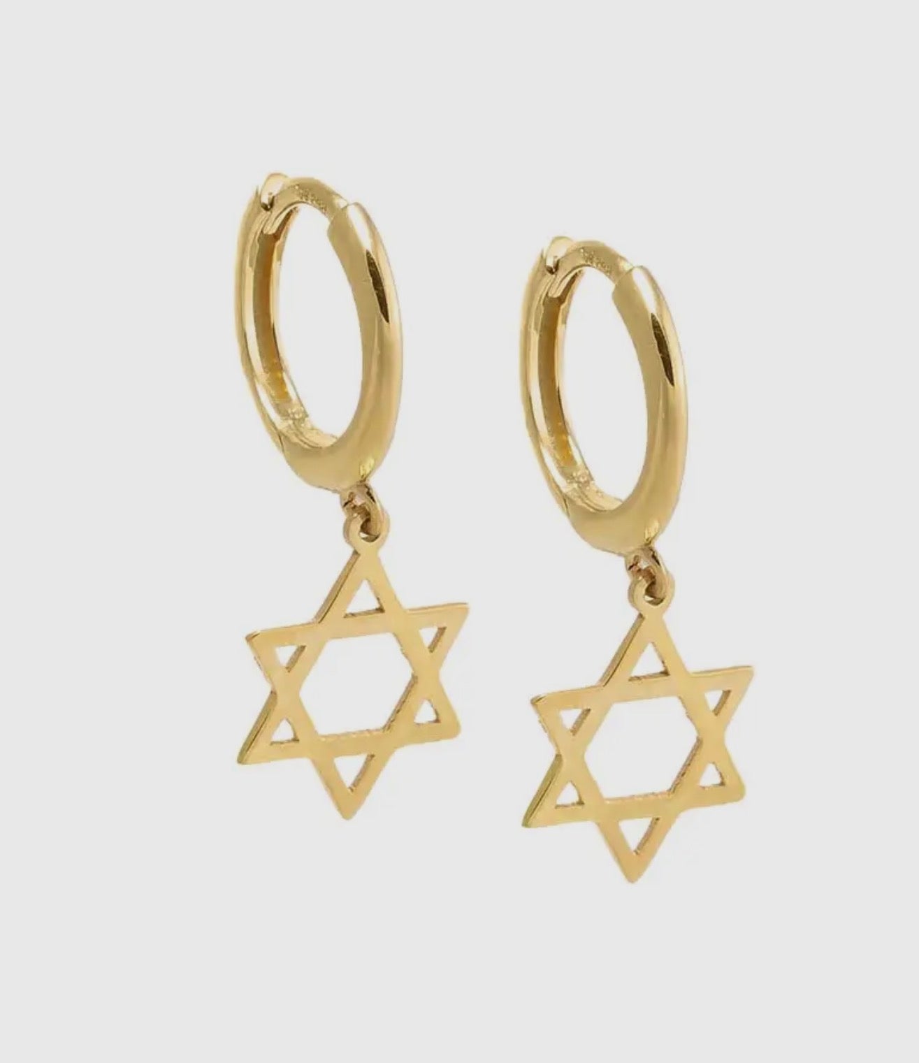 14k Yellow Gold Dangling Star of David Huggie Earrings