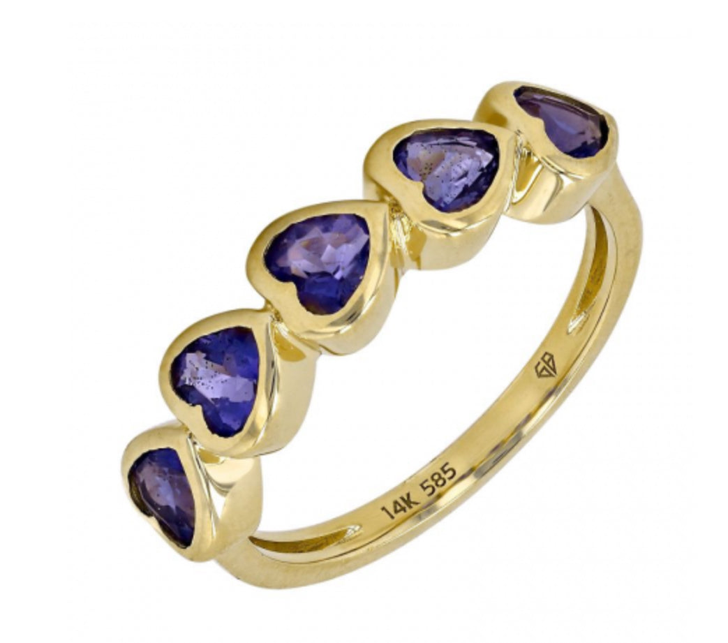 14k Yellow Gold Heart Shape Lolite Ring