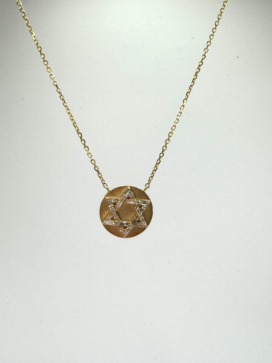 14k Round Baguette Magen David Necklace