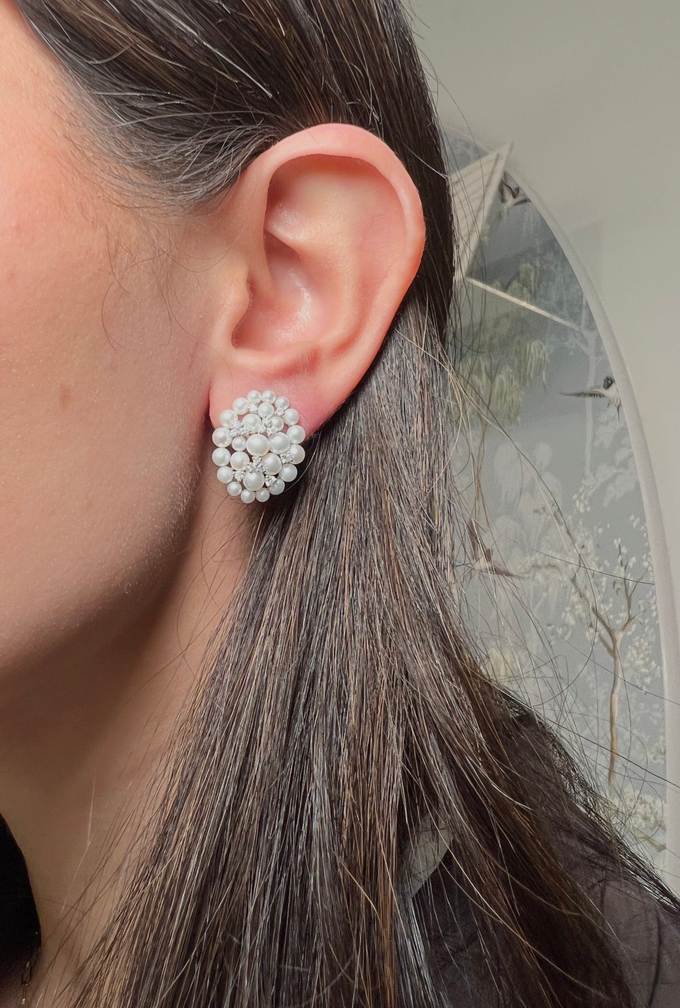 14K Pearl and Diamond Cluster Studs